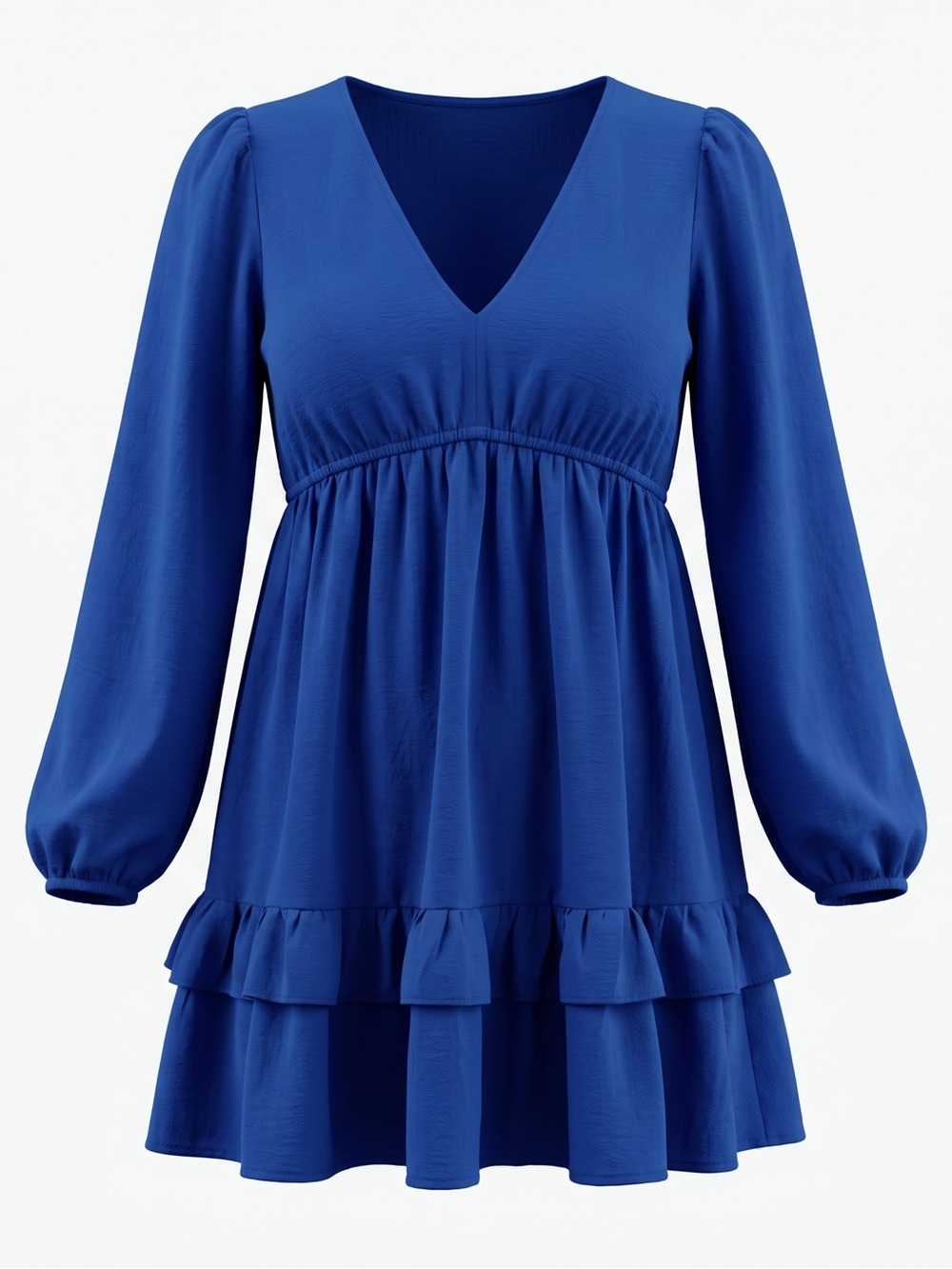 NWT Abercrombie & Fitch Cobalt Blue Long Sleeve Ruffle Tiered Mini Dress | Small